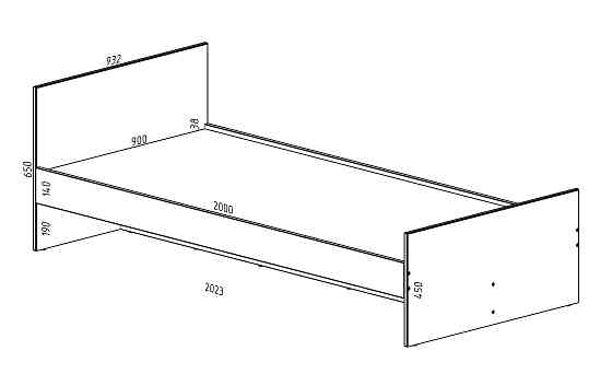 Ліжко односпальне L-12, Білий, 2032х932х650, 900х2000 Львів