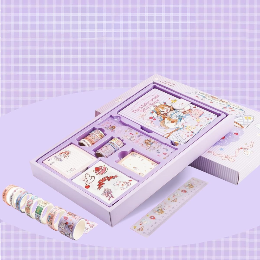 Блокнот с канцелярскими пренадлежностями,детский в подарочной упаковке набор для девочек 390х240 см,фиолетовый Каменец-Подольский - изображение 6