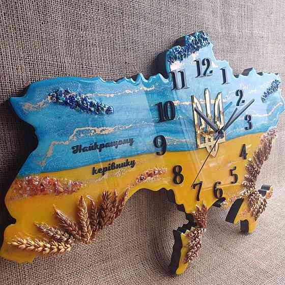 Часы настенные 80*55 см из эпоксидной смолы ручной работы 