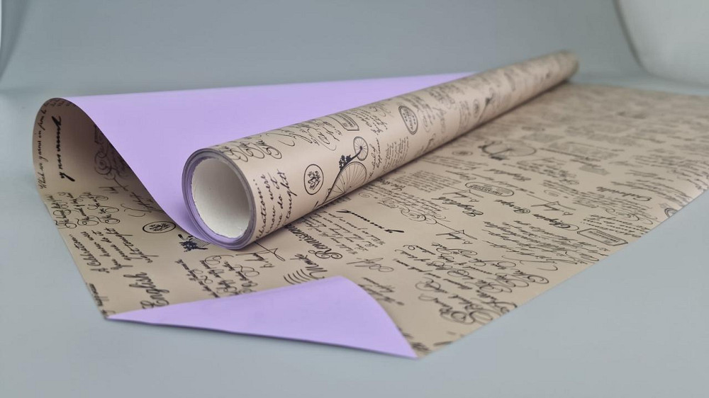 Плівка перлинна "Газета" для квітів 8 м газета крафт+фіолет (67) (h660) No806 (1 шт.) Харків - фото 2