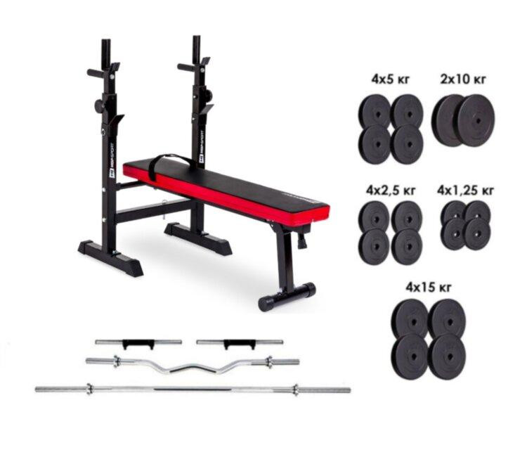 Лавка для жиму + 4 грифа + 115 кг дисків Гантелі, гирі, штанги та диски АВС покриття комплект Київ - фото 1