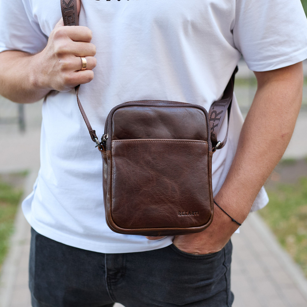 Чоловіча коричнева сумка-планшет через плече Київ - фото 9