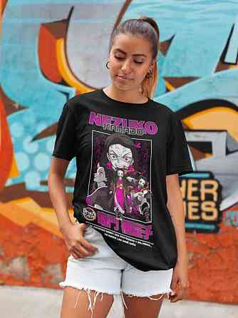 Футболка з аніме принтом Вбивця демонів оверсайз (S/M/L) Чорний AnimeJ0947 Дніпро