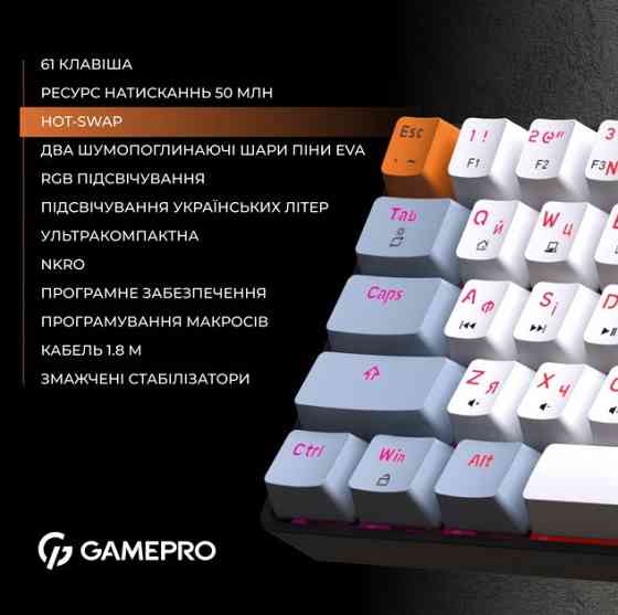Клавіатура GamePro MK130R Red Swich Hot-Swap RGB Black Сірий Харків