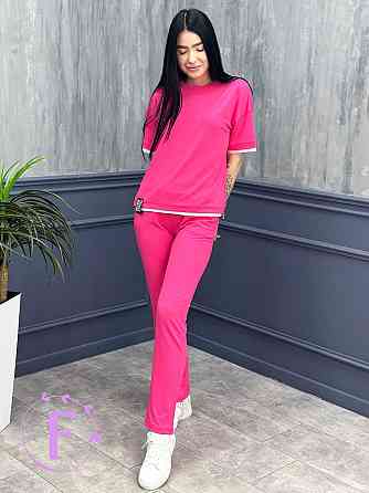 Летний трикотажный костюм-двойка Summer батал 54-56, Малиновый Киев