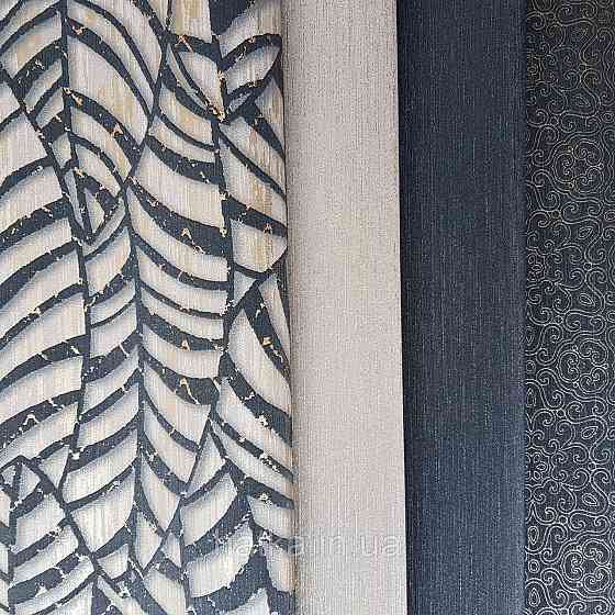Шпалери метрові вінілові на флізелін Villa Marburg Lombardi геометрія абстракція листя чорні з золотистим Київ