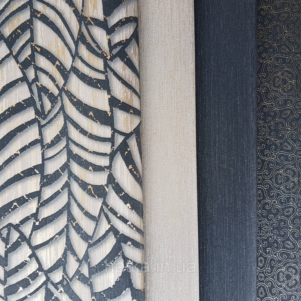 Шпалери метрові вінілові на флізелін Villa Marburg Lombardi геометрія абстракція листя чорні з золотистим Київ - фото 3