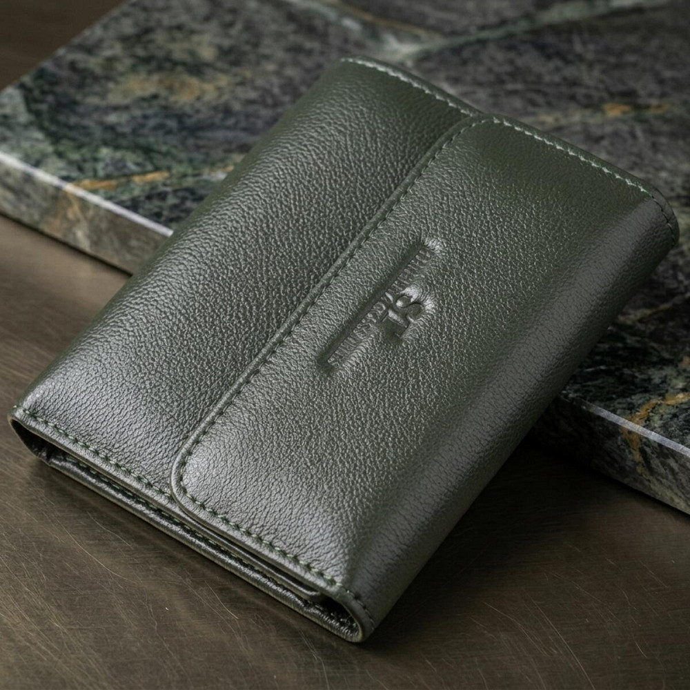 Стильний гаманець середнього розміру із натуральної шкіри ST Leather 23075 Зелений Київ - фото 11
