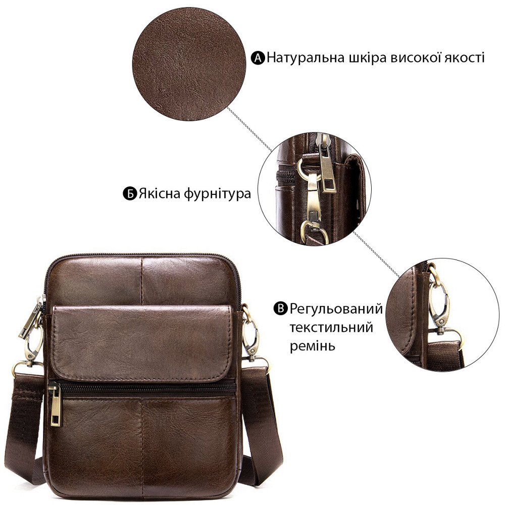 Компактная сумка кожаная 14990 Vintage Коричневая Киев - изображение 4
