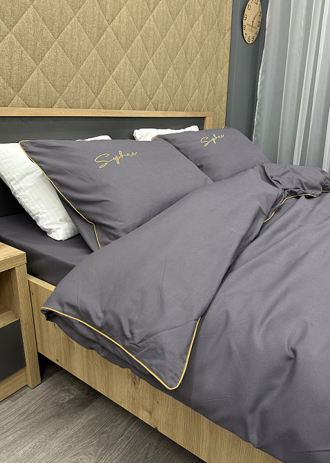 Комплект постільної білизни Сатин, Двоспальний 180х220 Сірий (88-157) Київ - фото 8