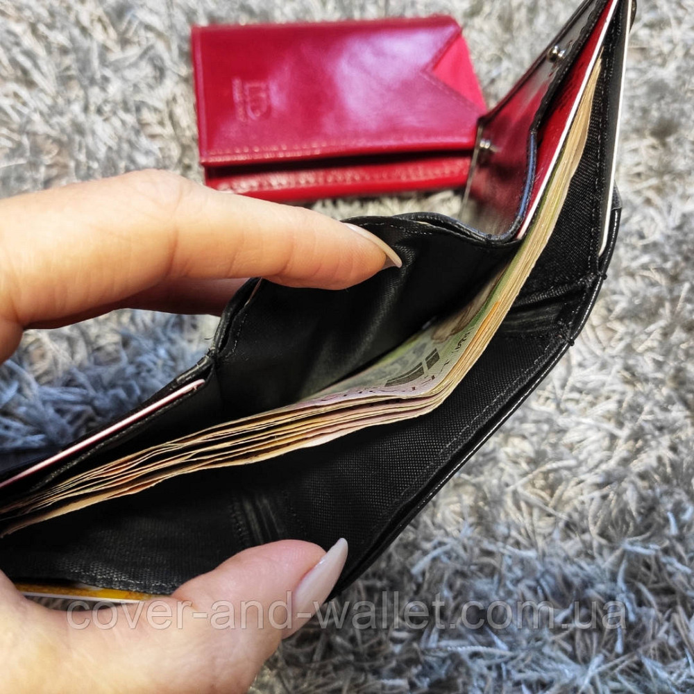 Компактний гаманець чорного кольору в три складання MD 610 Київ - фото 9