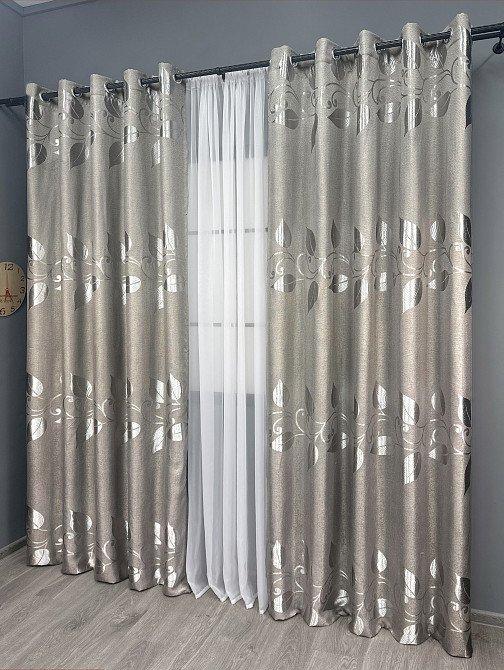 Комплект штор на люверсах VR-Textil Льон Рогожка № 1688ш Світло-сірий 150х250 см 2 шт (37-0239) Київ - фото 4