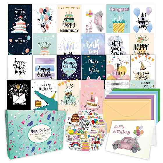 Набір вітальних листівок, 50 шт., святковий комплект «Happy Birthday», листівки для привітань з днем народження Кам'янець-Подільський