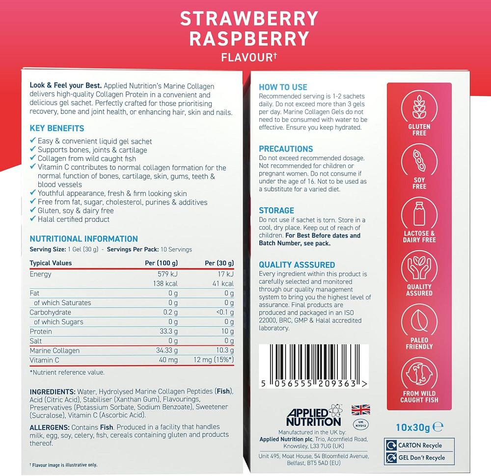 Морський колаген Applied Nutrition Liquid Marine Collagen 10 x 30 г, Strawberry Луцьк - фото 3