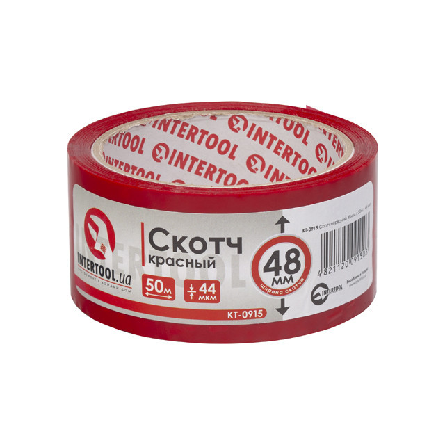 Скотч червоний, 50 м × 48 мм, 44 мкм INTERTOOL KT-0915 Киев - изображение 4