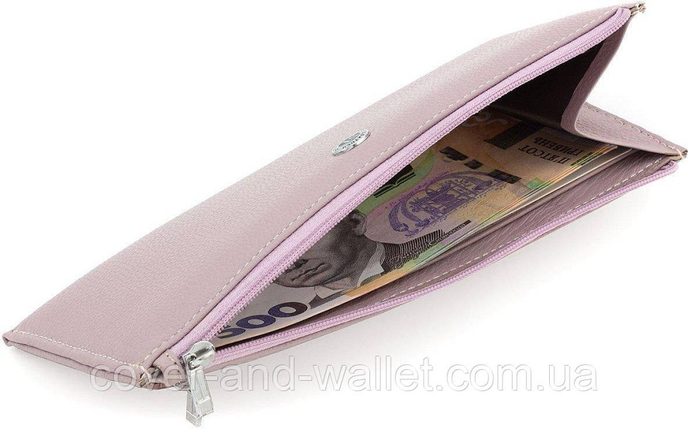 Светло-розовый тонкий женский кошелек из натуральной кожи на змейке ST 025 (dark pink) Киев - изображение 5