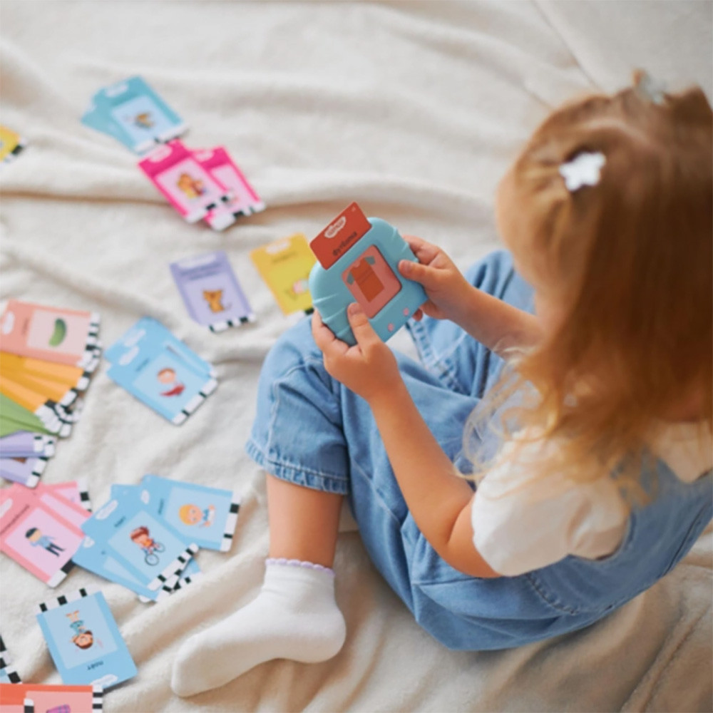 Інтерактивний планшет для вивчення англійської мови + 112 карток, Синій / Розвиваючі картки для дітей Київ - фото 2