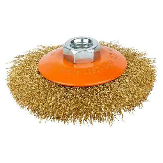 Щітка дротяна конусоподібна Ø100мм М14×2 мм (латунированная) GRAD (9035105) Рівне