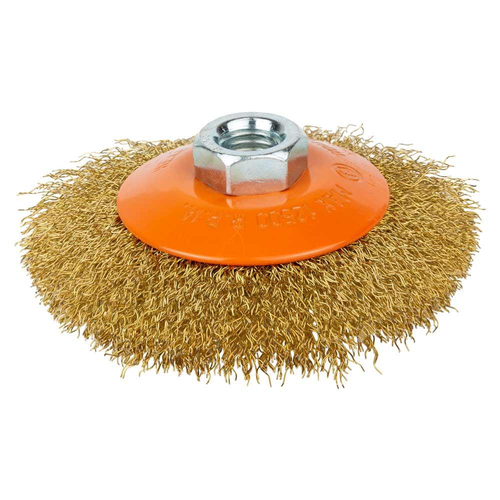 Щітка дротяна конусоподібна Ø100мм М14×2 мм (латунированная) GRAD (9035105) Рівне - фото 1