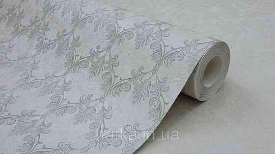 Шпалери метрові вінілові на флізеліні Sintra Classic класика завитки візерунки структурні сріблясті на сірому 540633 Київ