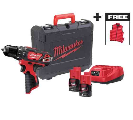 Дриль-шурупокрут з ударом акумуляторний MILWAUKEE, M12 BPD-202C (+ заряд.пристрій, 2 акум., кейс) + жилетка Одеса
