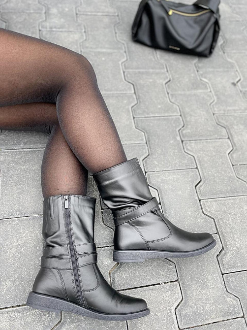 Напівчоботи жіночі ЭММА 01 чорні натуральна шкіра висота 21 см обхват 29-32 см розміри 36-40 (2 Коломыя - изображение 1