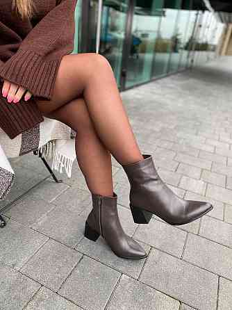 Черевики жіночі з натуральної шкіри демісезонні 6057 шоколадні на підборах / Черевики весна-осі Коломия