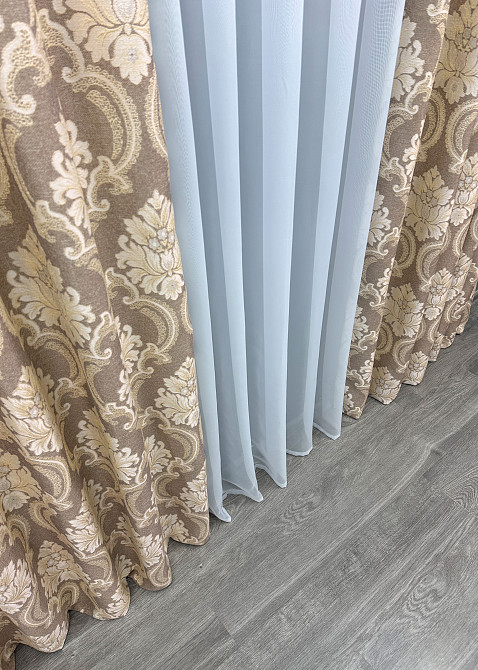 Шторна тканина, льон, колекція "Корона Марія" висота 28 м колір капучино з бежевим 1269ш Київ - фото 6