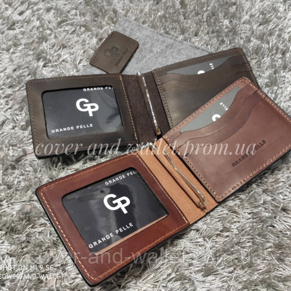 Кожаный зажим для денег с окном для документов Grande Pelle цвет терракота Киев - изображение 3