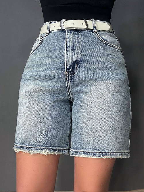 Шорти жіночі джинсові Vanver 2025 бермуди з ременем стрейчеві блакитні, блакитний, 28, 28, 78 см, 107 см Київ - фото 1