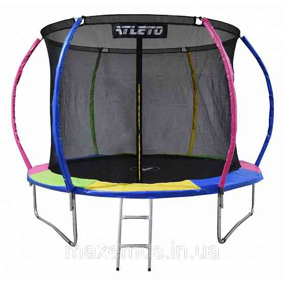 1Батут детский Атлето 312 см с внутренней защитной сеткой батут для детей на пружинах с лестницей разноцветный Мостиска