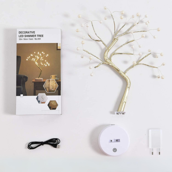 Світильник на батерейках нічник від юсб дерево роса Niki Light дерево перли сріблястого кольору теплий білий світильник USB + 3AA Київ