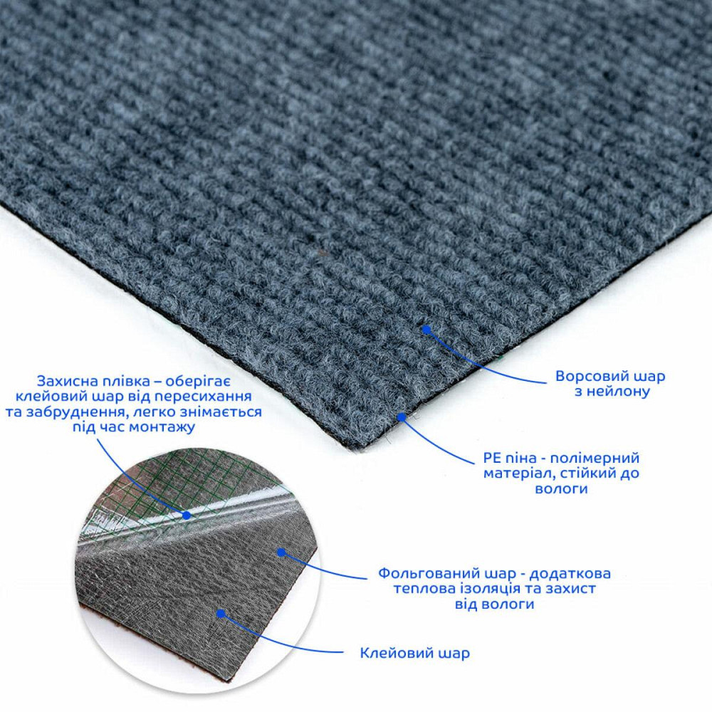 Сіра самоклеюча плитка під ковролін в рулоні Київ - фото 2