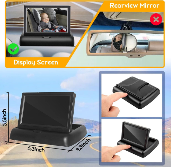 Дитяча автокамера-монітор VONLUXE 4.3" HD з нічним баченням, огляд 160°, поворот 360°, магнітне кріплення, 12V, Black Київ