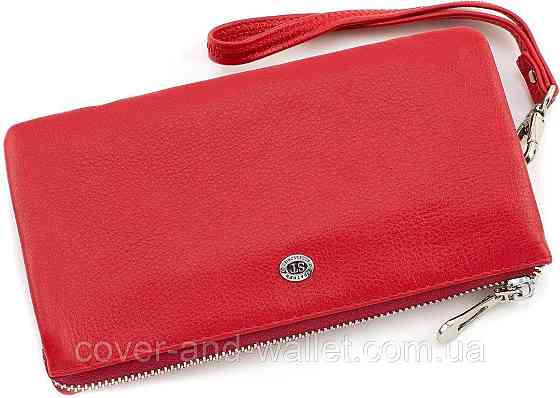 Красный женский кошелек-клатч из натуральной кожи на молнии ST Leather Киев