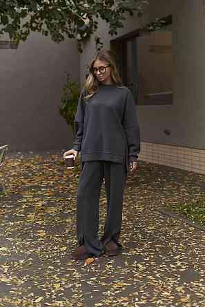 Жіночий теплий базовий костюм-двійка з двосторонньої ангори Графіт Одеса