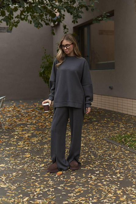 Жіночий теплий базовий костюм-двійка з двосторонньої ангори Графіт Одеса - фото 3