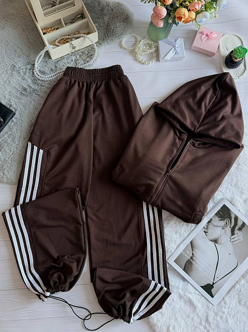 Жіночий стильний повсякденний костюм, двоколірний двонитка Шоколад, 42/44 Одеса - фото 1