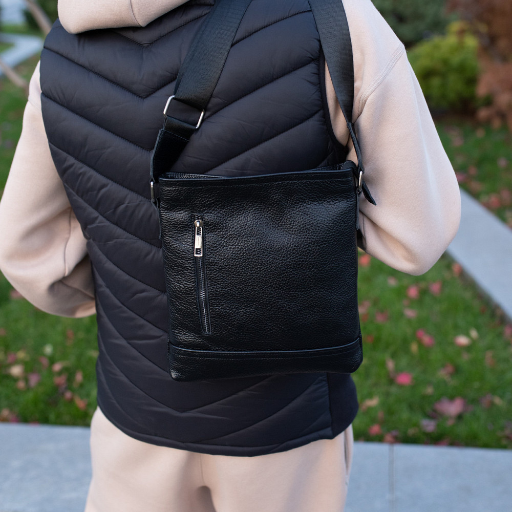 Мужская сумка через плечо из натуральной кожи молодежная мессенджер , чернаяMasterSem Киев - изображение 10