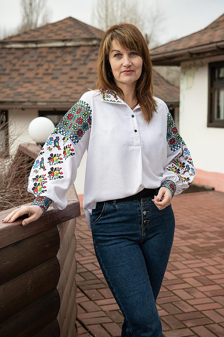 Вишиванка жіноча, лляна, біла, з довгим рукавом, топ Київ - фото 2