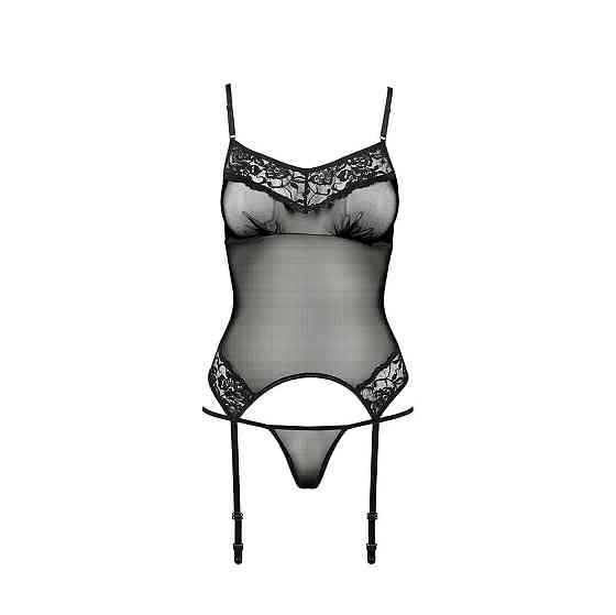Корсет з пажами Passion MELANIA CORSET XXL/XXXL, black, трусики, напівпрозорий Sex Aura Київ