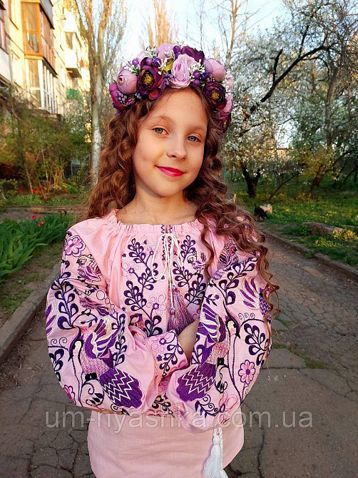 Дитяча вишиванка на натуральному полотні Зозулька рожево-фіолетова Кривий Ріг - фото 5