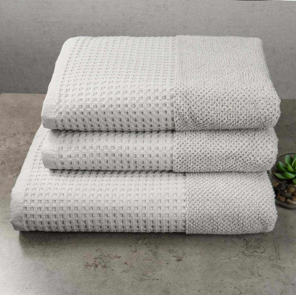 Комплект махрових рушників Вафельний Бордюр 3шт GM Textile 50х90см, 50х90см, 70х140см 500г/м2 (Попелястий) Суми - фото 1