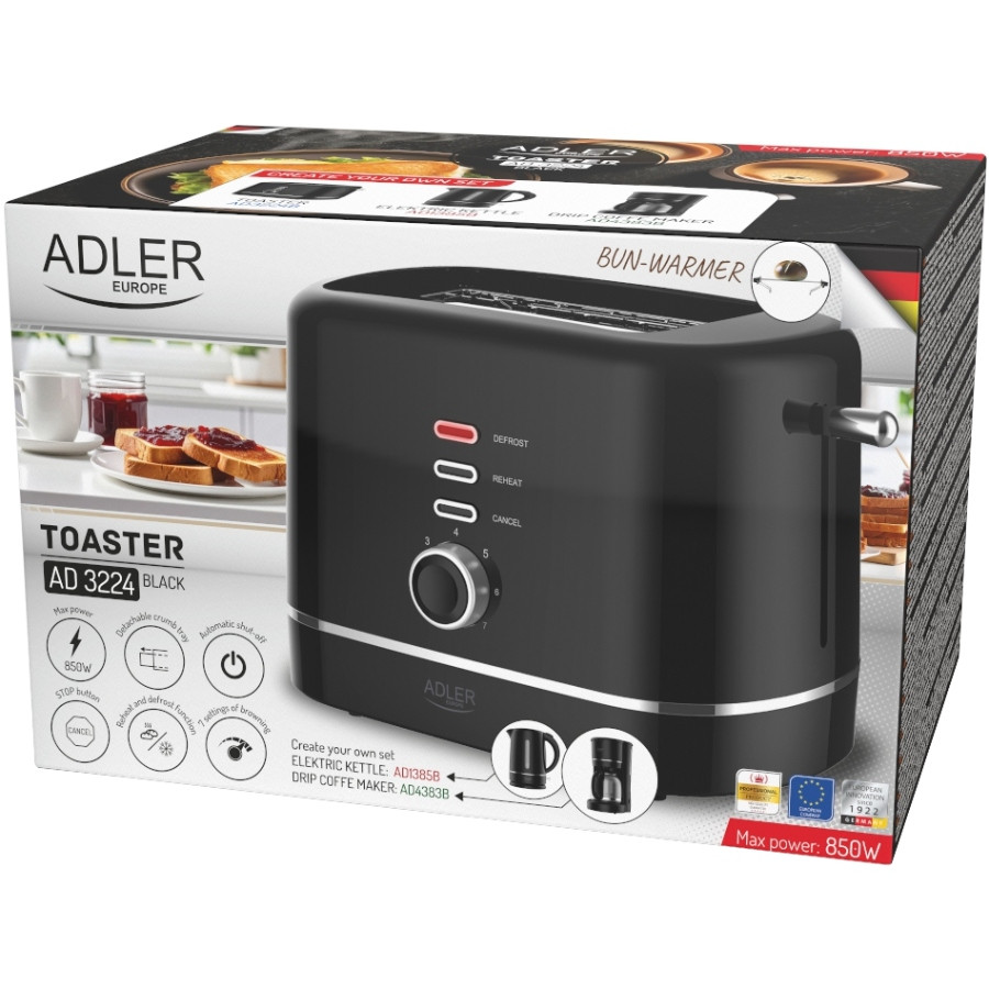 Тостер Adler AD 3224 black 850Вт/ 2 відділення/7 режимів підсмажування/розморожування/підігрів булок Вінниця - фото 7