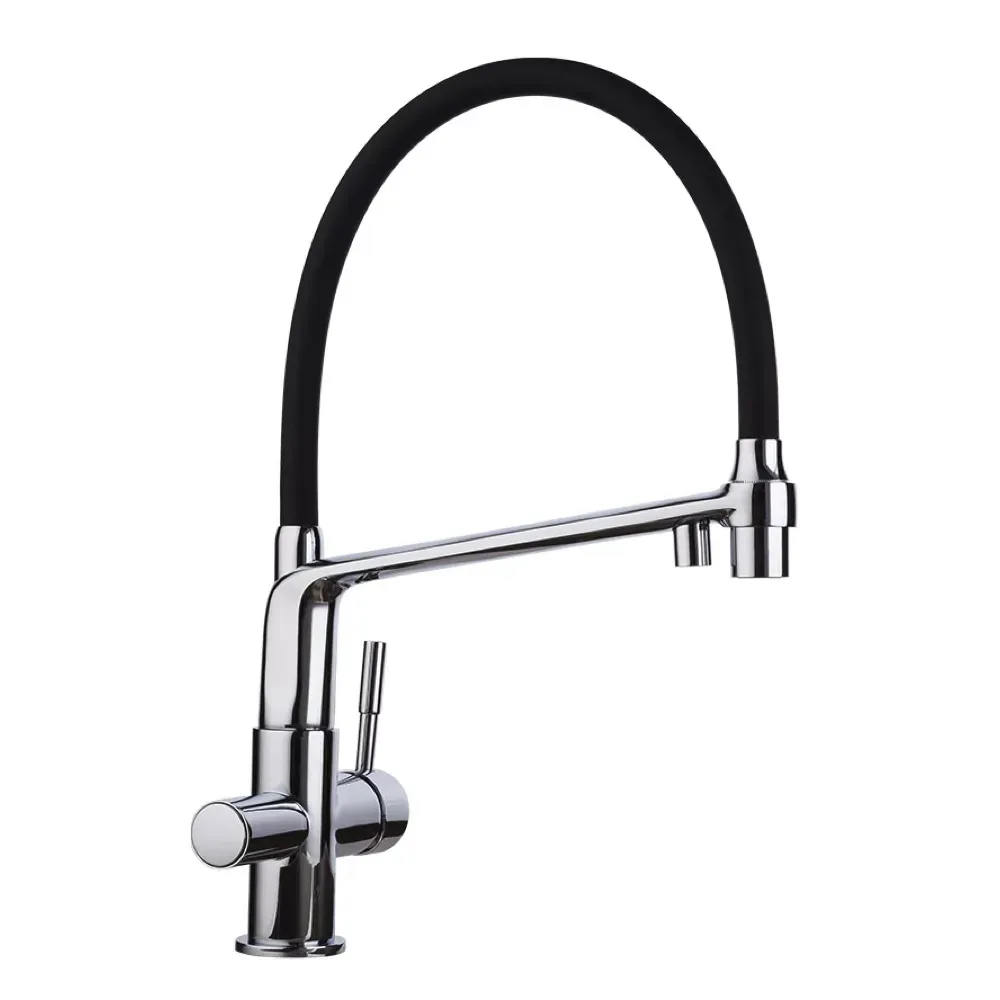 Змішувач для кухні з підключенням до фільтру GAPPO G4398-7 та гнучким виливом, чорний/хром Київ - фото 1