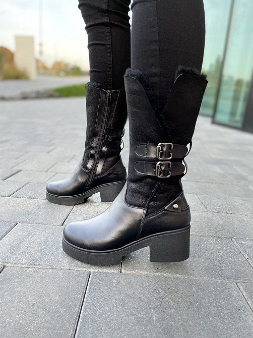 Чоботи жіночі на підборах чорні зимові теплі, на хутрі 3217 з натуральної шкіри р. 37-39 2782 Коломия - фото 9