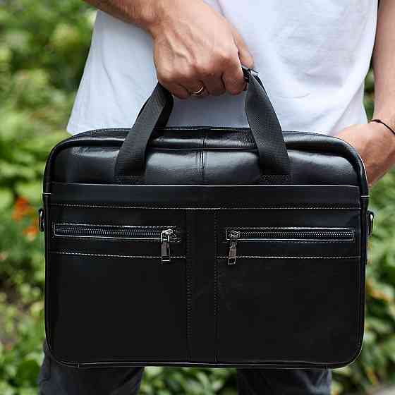 Чоловічий портфель для ноутбука 38х28х8, офісна шкіряна сумочка, міська чоловіча ділова сумка, чорна Київ