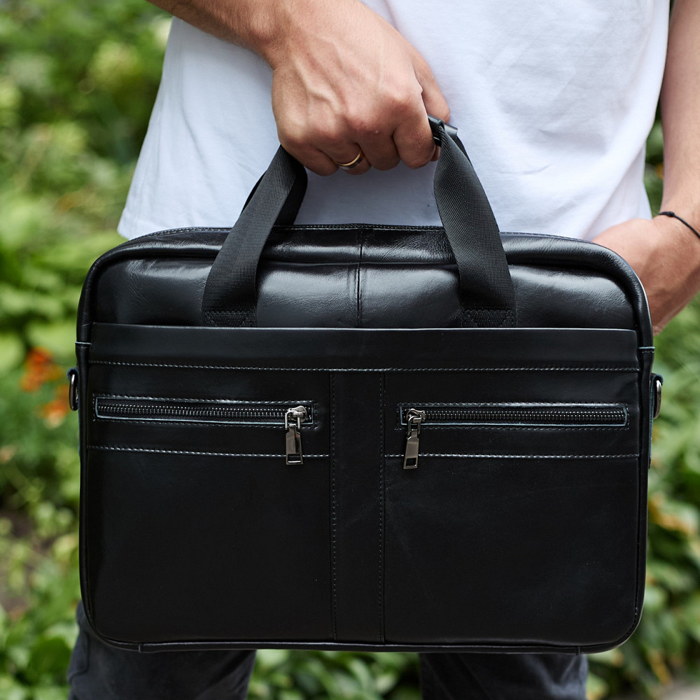 Чоловічий портфель для ноутбука 38х28х8, офісна шкіряна сумочка, міська чоловіча ділова сумка, чорна Київ - фото 1