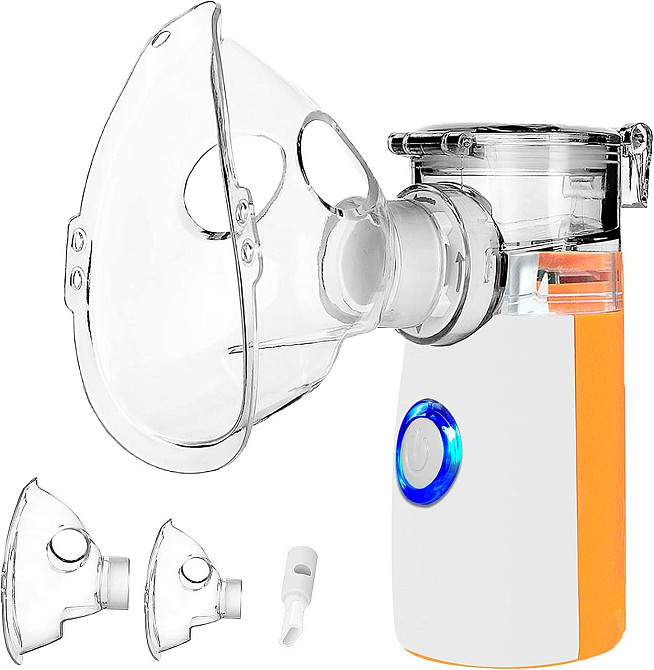 Небулайзер ультразвуковий портативний, аерозольний інгалятор для дітей та дорослих з масками та мундштуком для дому помаранчевий Київ - фото 1