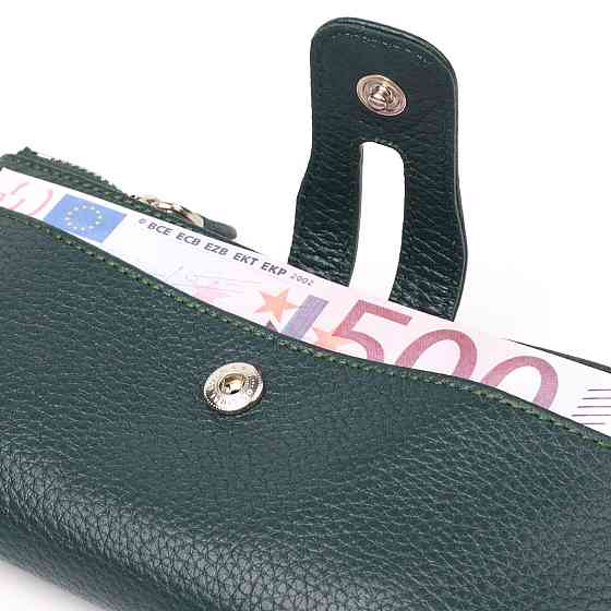 Місткий гаманець з натуральної зернистої шкіри CANPELLINI 21633 Зелений Київ